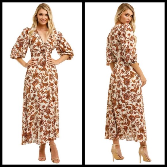 💕NICHOLAS💕 Printed Danielle Dress ~ Ivory Paisley Floral Print US 12 Crepe - Picture 5 of 16